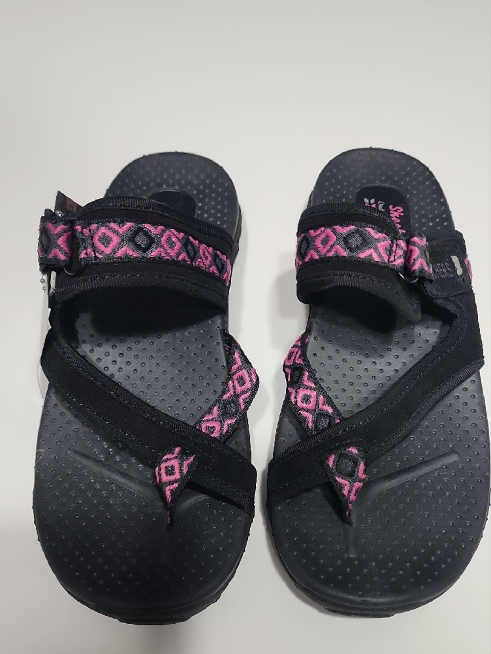 Skechers Black Sandals with Pink Geometric Straps